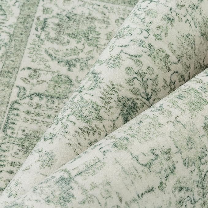 Runner Rug 2x6 Sage Green Hallway Washable Vintage Distressed Kitchen Carpet - Image 9