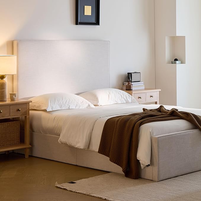 Queen Size Upholstered Bed Frame, Lucas Tall Headboard Floor Platform Beds - Image 3