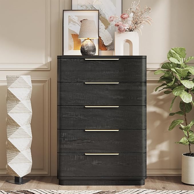 5 Drawer Dresser for Bedroom, Curved Profile Design, Wooden Closet - Image 6