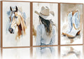YeeHomedec Large Western Cowgirl Posters Framed Canvas Wall Art Set, Glam Rodeo by Unknown