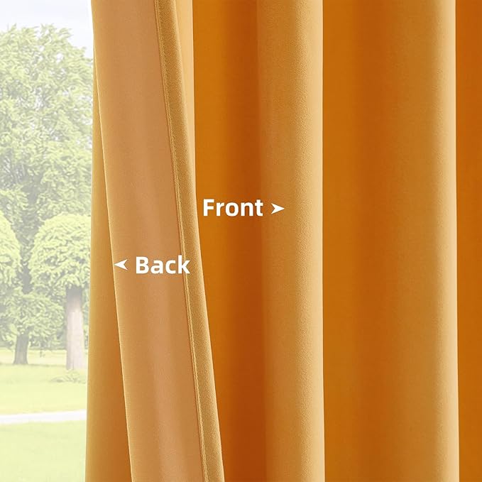 Joydeco Yellow Velvet Curtains 120 inch Length 2 Panels, Luxury Blackout Rod - Image 4