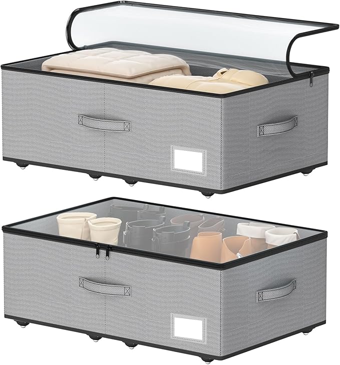 Under Bed Storage with Wheels, No Assemble Required 12 inches height Under Bed by EASIERLIFEENJOYWORLDBEAUTY