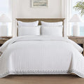 MarCielo 3-Piece 100% Cotton White Striped Quilt Set by MarCielo
