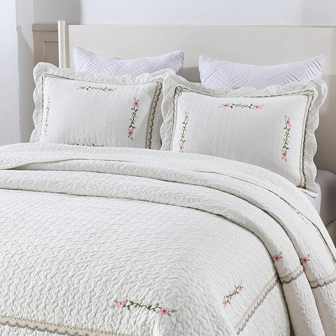 MarCielo 3-Piece 100% Cotton Oversized Bedspread Lightweight Quilt Coverlet - Image 5