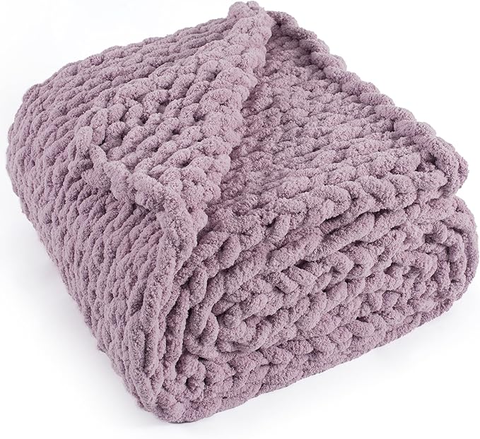 Chunky Knit Throw Blanket 50"X 60", 100% Handmade by LONGCREATE