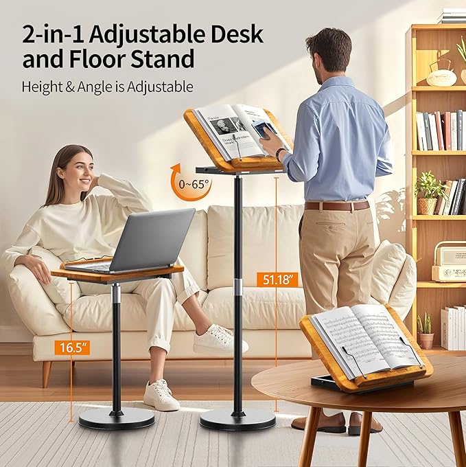 NAMON 2 in 1 Dual-use Music Stand & Desktop Book Stand, 100% Solid Wood - Image 2