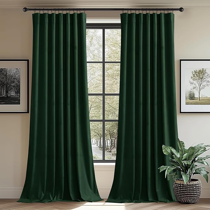 StangH Green Velvet Curtains Elegant Rod Pocket Bedroom Window Drapes Dark by StangH