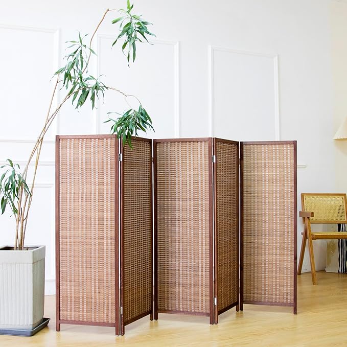 5 Panel Short Room Divider Screen, Small Bamboo Panel Divider - Image 2