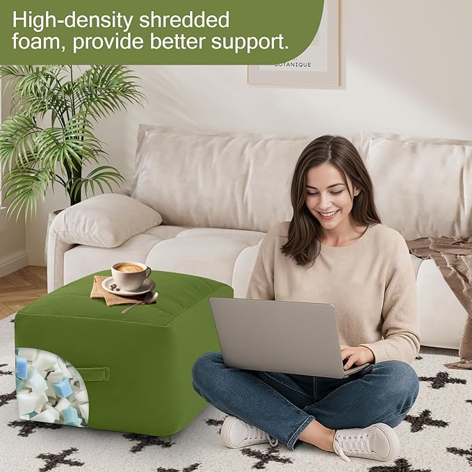 MeMoreCool Square Pouf Ottoman – Stuffed Foam Footrest - Image 4