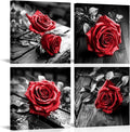 VANSEEING 4 Pieces Red and Black Rose Flower Canvas Wall Art Floral Pictures by VANSEEING