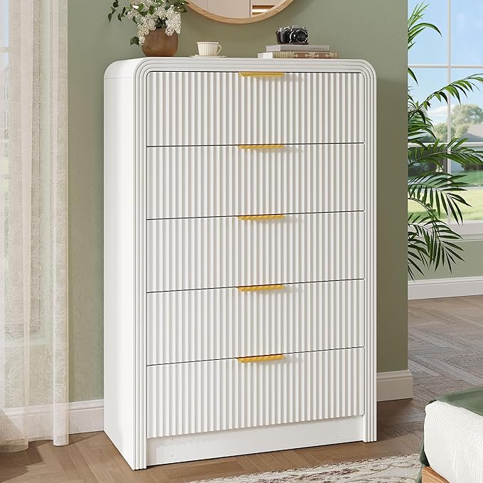 Fluted 5 Drawers Dresser, Wood Drawer Organizer by Decofy
