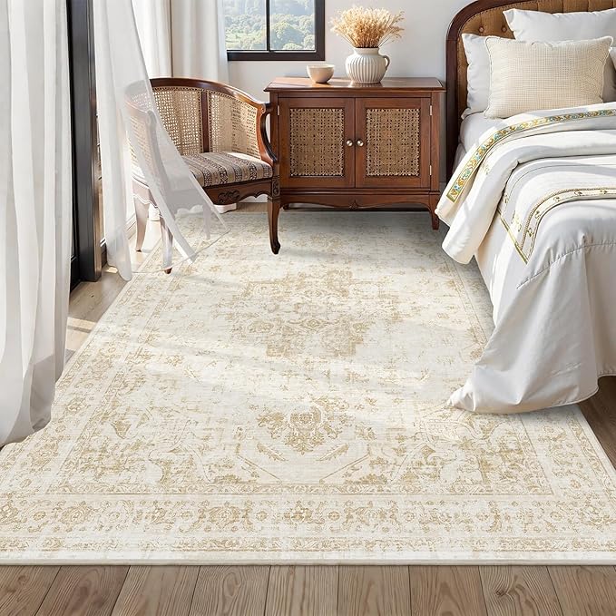 5x7 Vintage Washable Area Rugs Boho Medallion Large Distressed Retro Accent - Image 2