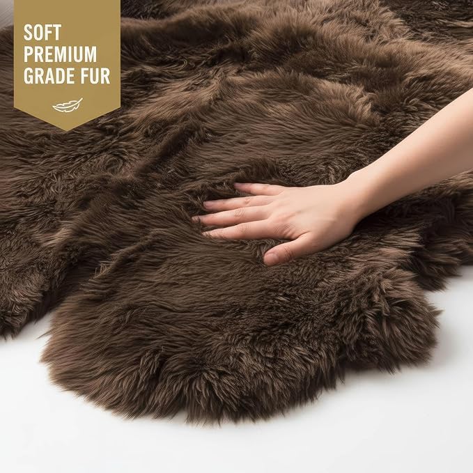 Genuine Dark Brown Sheepskin Rug, Real Fluffy Quad Pelt 4x6 ft Fur Area Rug - Image 5