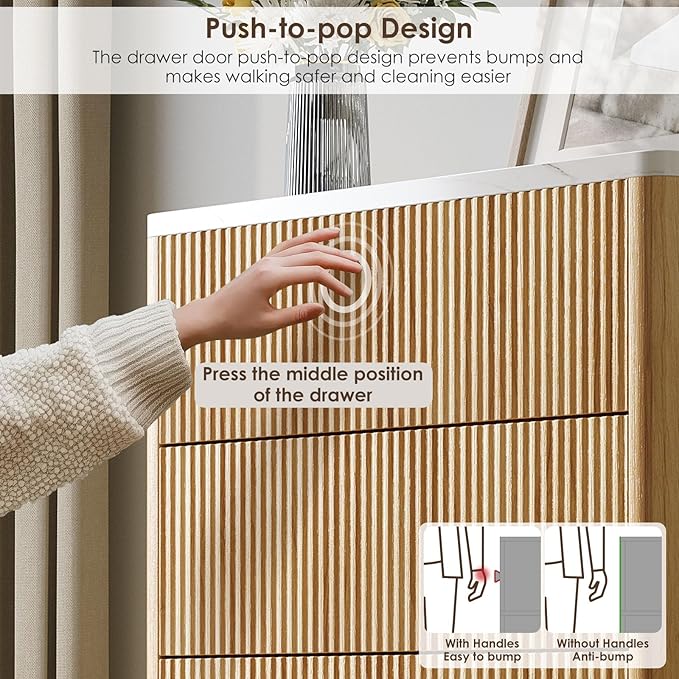 Fluted 5 Drawers Dresser for Bedroom, Curved Profile Design, Wood Drawer - Image 4
