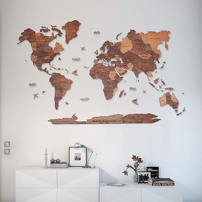 Handmade 3D Wood World Map Wall Art Large Wall Decor Track Your World Travels - Image 4