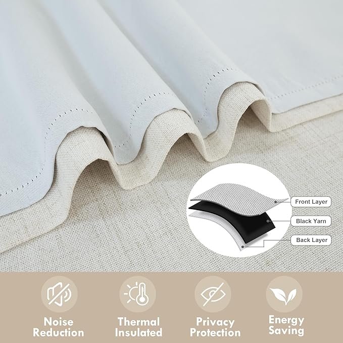 DriftAway Double Layer Linen Blackout Tie Up Curtains Thermal Insulated Fully - Image 5