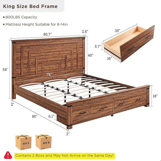 T4TREAM Farmhouse King Size Bed Frame - Image 2