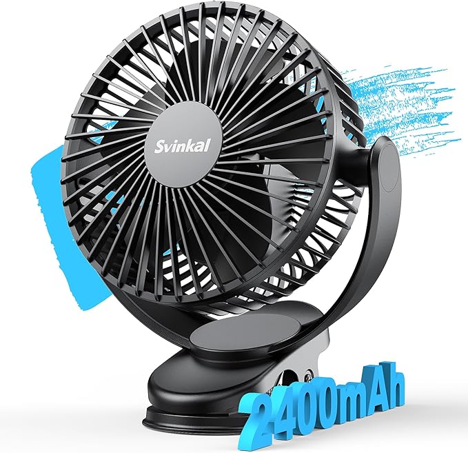 Svinkal USB Portable Clip on Fan, 2400mAh Battery Type-C 6in, 3 Speed 720° by FocusedUSBsmallappliances