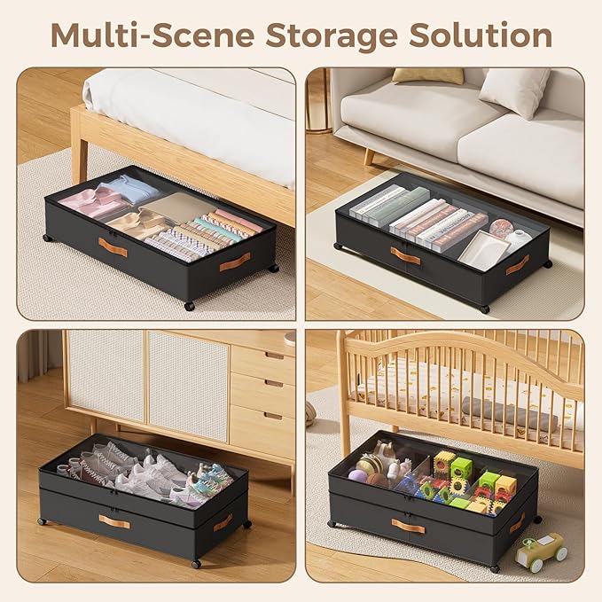 Under Bed Storage with Wheels, Large Capacity UnderBed Containers with Clear - Image 7