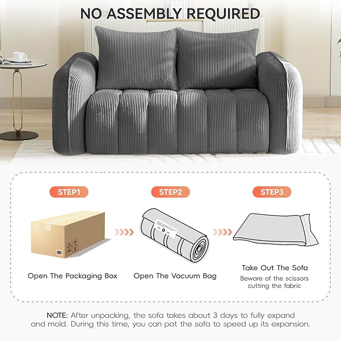 Corduroy Boneless Living Room Sets, Modern Upholstered Loveseat - Image 6