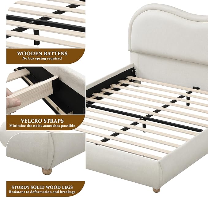 Queen Size Upholstered Platform Bed Frame, Modern Cloud Bedframe - Image 4
