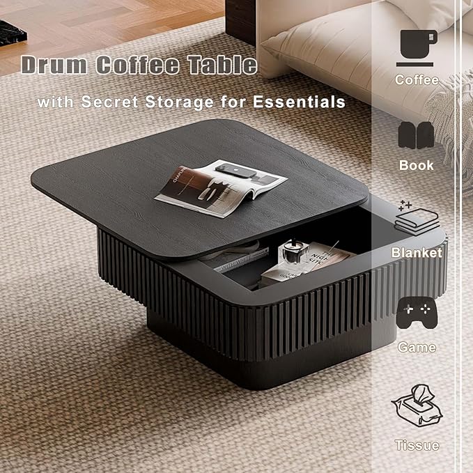 Square Small Coffee Table with Storage, Modern Wooden Coffee Table with Solid - Image 5