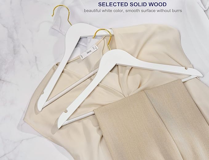 Amber Home 30 Pack Solid Wood Suit Coat Hangers, Smooth White Finish Wooden - Image 4