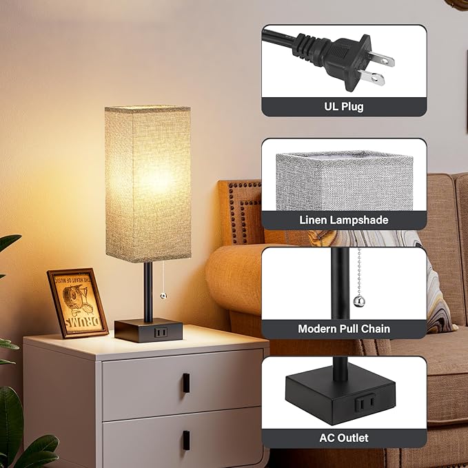 Grey Bedside Lamps for Bedroom Set of 2 - Image 6