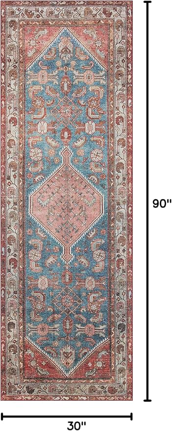 Loloi Layla Collection LAY-10 Marine/Clay 2'-6" x 7'-6" .13" Thick Runner Rug - Image 2