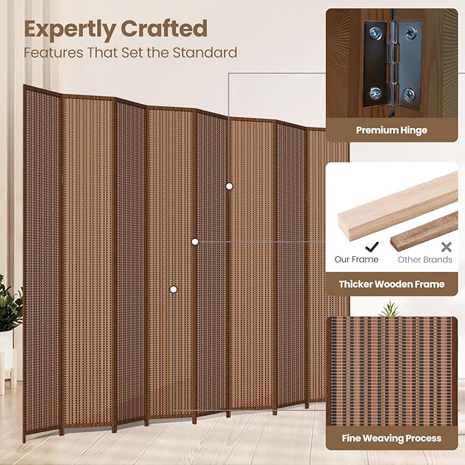 8 Panel Room Divider and Extra Wide Folding Privacy Screen, Bamboo Room Divider - Image 4