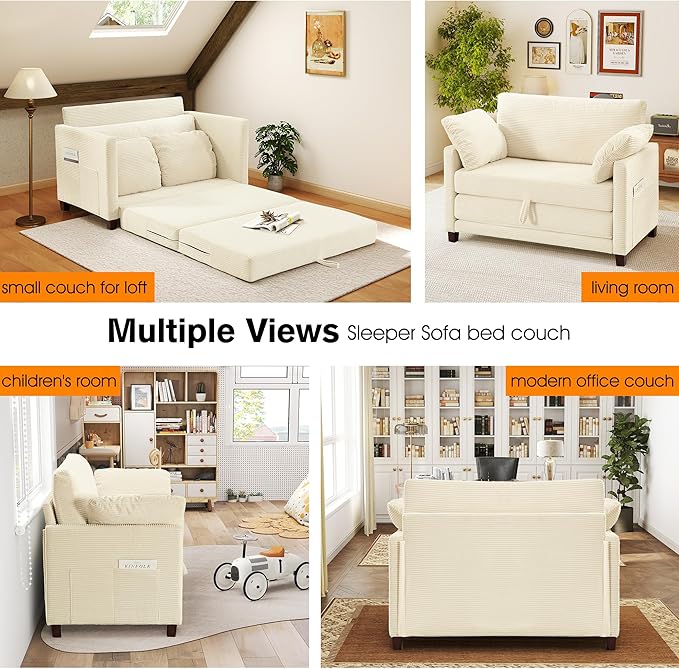 51" Loveseat Sleeper Sofa Bed, Corduroy Convertible Floor Sofa Bed - Image 7
