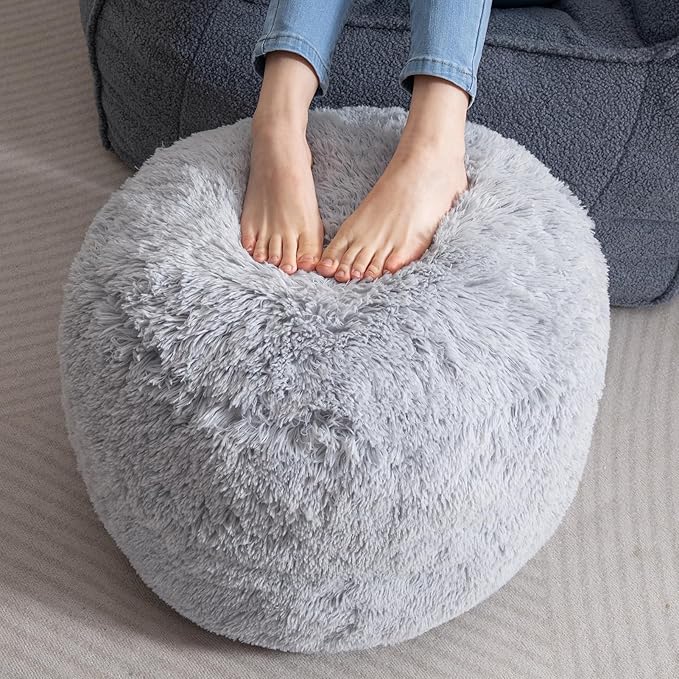 HIGOGOGO Round Stuffed Pouf Ottoman, Long Faux Fur Poufs by HIGOGOGO