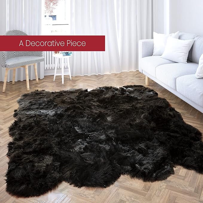 Silky Soft Faux Fur Rug, 5 ft. x 7 ft. Black Fluffy and Shaggy Sheepskin Area - Image 4