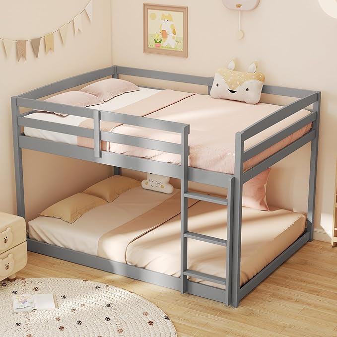 KOMFOTT Low Bunk Bed Full Over Full, Solid Wood Full Bed Frame - Image 3