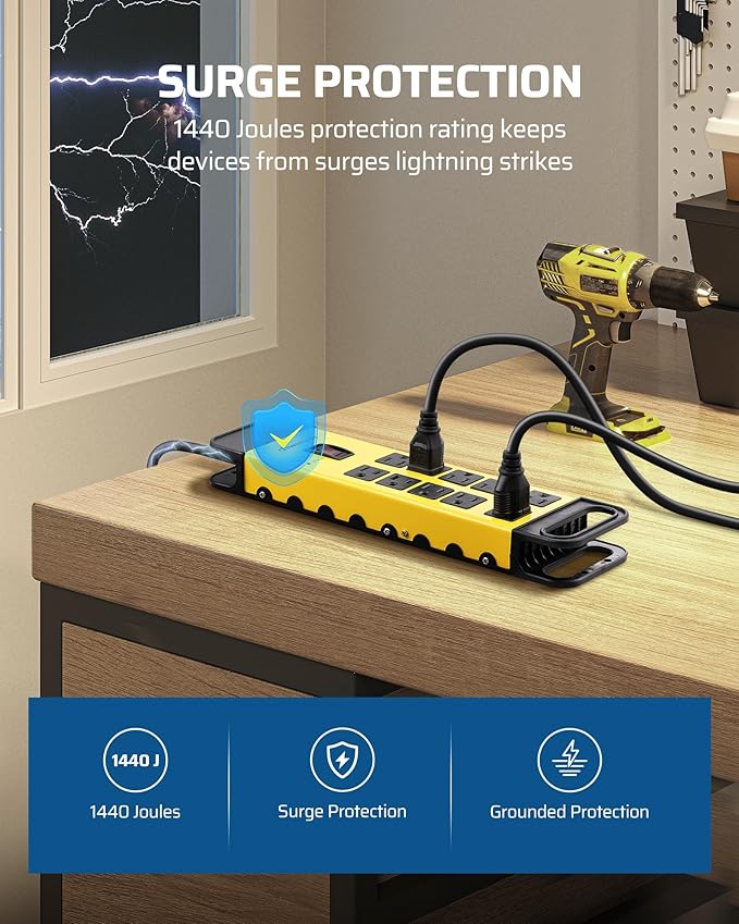 DEWENWILS 10-Outlet Metal Surge Protector Power Strip, UL Listed, 6Ft Cord Flat - Image 3