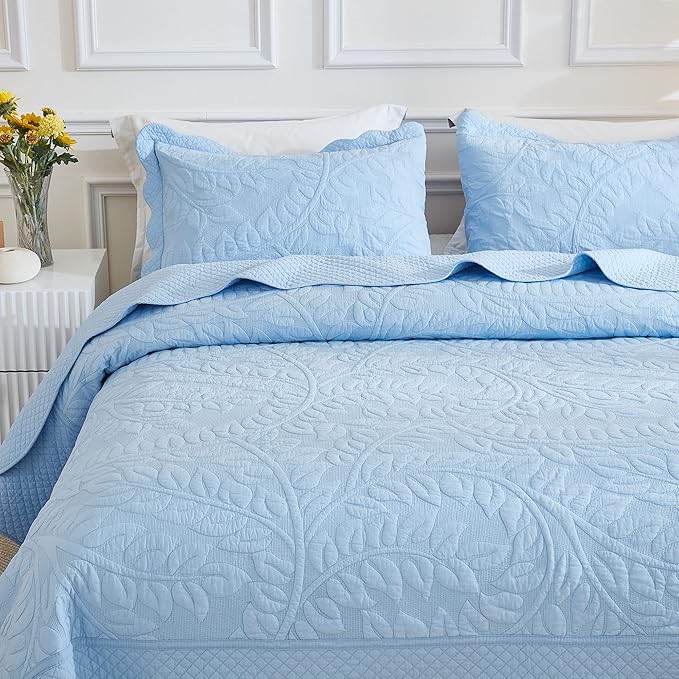 MarCielo 3-Piece 100% Cotton Oversized Bedspread Lightweight Quilt Coverlet - Image 2