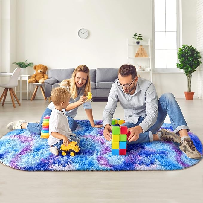 Noahas Oval Fluffy Purple Rainbow Rug 2.6X5.3 Small Kids Rugs - Image 6