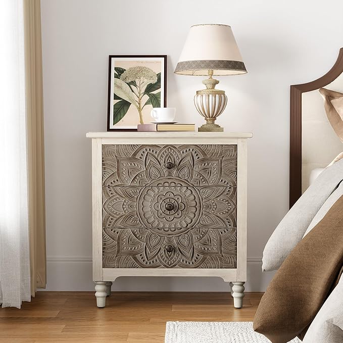 COSIEST 3 Drawers Nightstand, Accent Dresser, Bedside Table, Bedroom Furniture by COSIEST