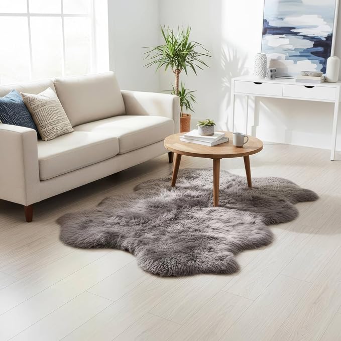 Premium Gray Sheepskin Rug Genuine Quad 4x6ft Pelt Fluffy Fur Rug - Image 4