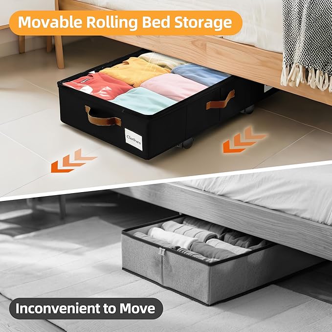 2 Pack Under Bed Storage with Wheels – 30.5×17×5.5 Inch, Underbed Storage with - Image 3