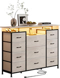 LUMTOK 11 Drawers Dresser with Fabric Drawers, Charging Station, LED Lights and by LUMTOK