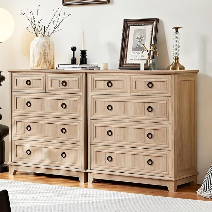 Farmhouse 5 Drawer Dresser for Bedroom Set of 2, 33.2" Tall Small Dressers & by Joaxswe