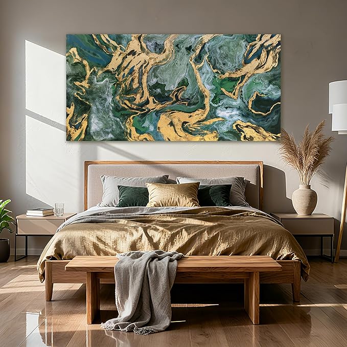 YETHEN WAL Emerald Green Canvas Wall Art, Large Modern Artwork - Image 4
