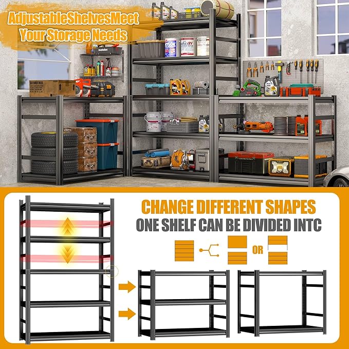 Garage Shelves, 14-48''W Heavy-Duty Storage Shelves, Double-Layer Uprights - Image 5