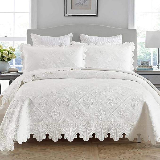 MarCielo 3-Piece 100% Cotton Oversized Bedspread Lightweight Quilt Coverlet by MarCielo