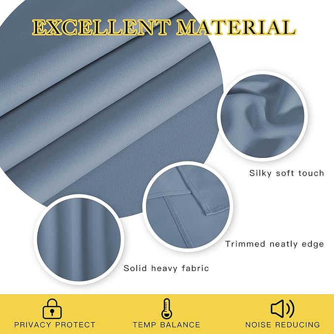 NICETOWN Blackout Stone Blue Curtains 63 inch Length - Image 4