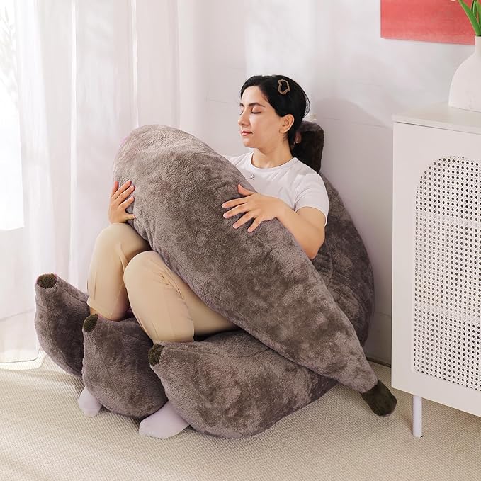 Banana Bean Bag Chair with Ottoman, Floor Sofa Bed with Footrest, Comfy - Image 6