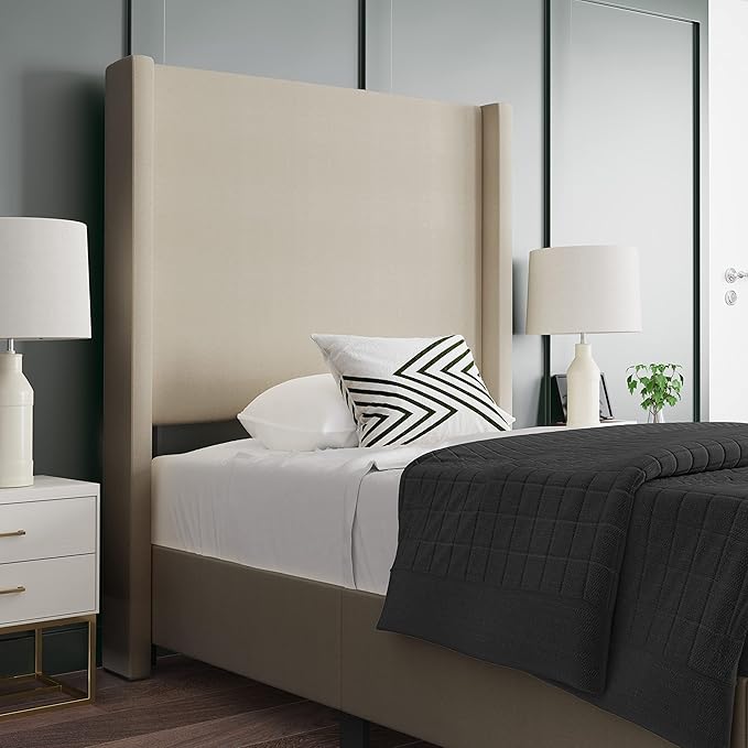 EMMA + OLIVER Nora Twin Size Faux Linen Upholstered Platform Bed - Image 6