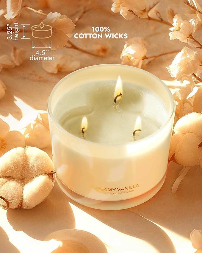 96NORTH Creamy Vanilla Scented Candles | Large 3 Wick Jar Candle | Up to 40 - Image 5