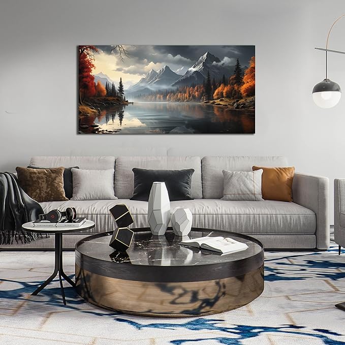 Landscape Wall Art for Living Room Bedroom Home Office Gray Wall Art Mountain - Image 2